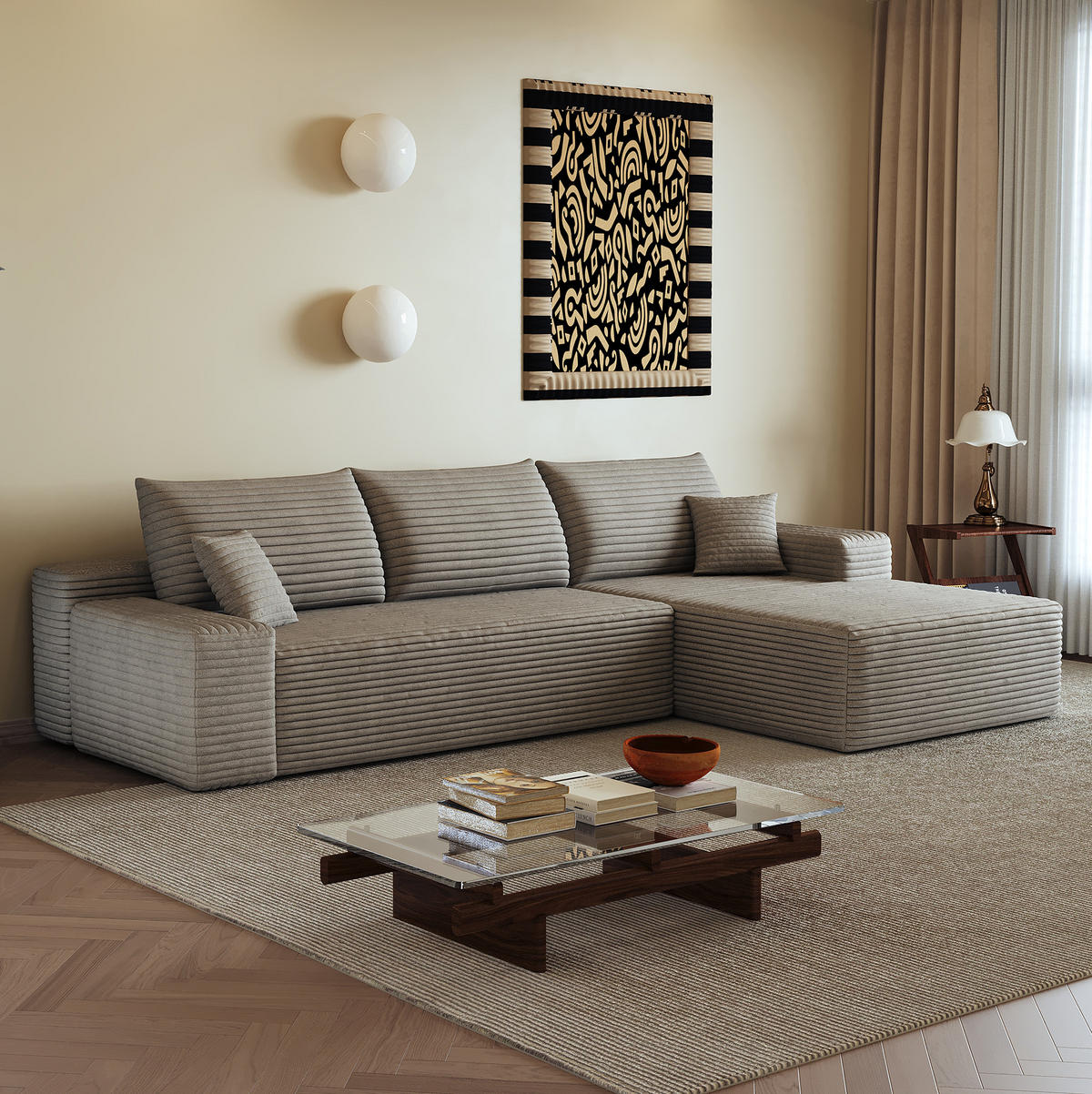 ECKSOFA 270/175/83 cm in Camel aus Cordstoff, modular und ohne Montage - Haselnussfarben, Textil (175/270cm) - Flora Grace