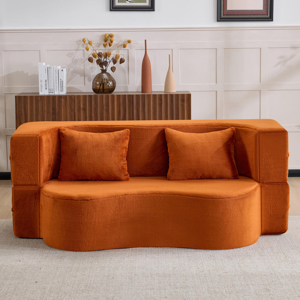 SCHLAFSOFA aus Schaumstoff Orange klappbar als Sofa, Gästebett und Yogamatte mit 2 Kissen - Orange, Kunststoff (180/70/55cm) - Modfu