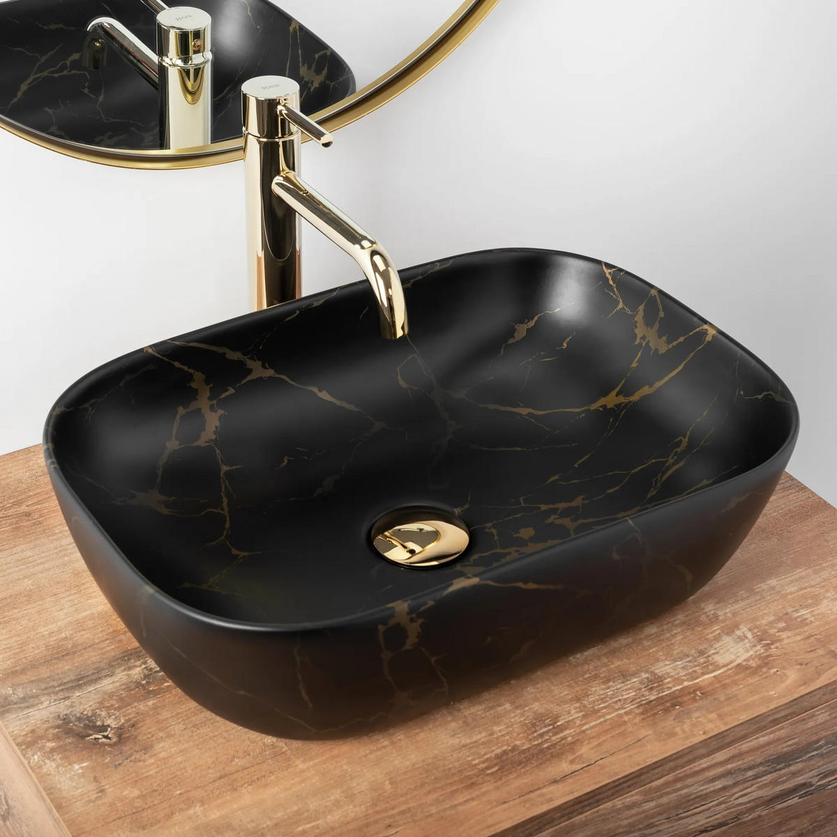 AUFSATZWASCHBECKEN BELINDA BLACK MARBLE MAT 46,5/33,5/13,5 cm - Schwarz, Keramik (46.5/13.5/33.5cm) - REA
