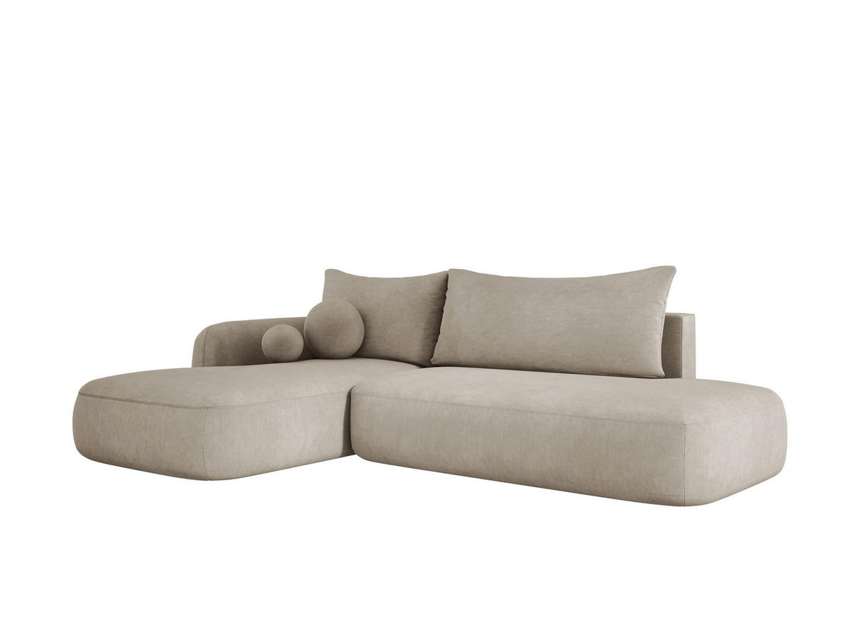 ECKSOFA BABU Mit Bettfunktion – Moderne Polsterecke Für Wohnzimmer Funktionales Schlafsofa Im Stoff CLOUD, 300x105x60cm, Linke, Beige - Ecru, Holz/Textil (190/300cm) - DomoHome