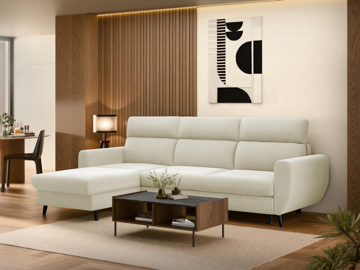 ECKSOFA Torro Mini, Seite: Links - Creme, Holz/Textil (258/168cm) - MIRJAN24