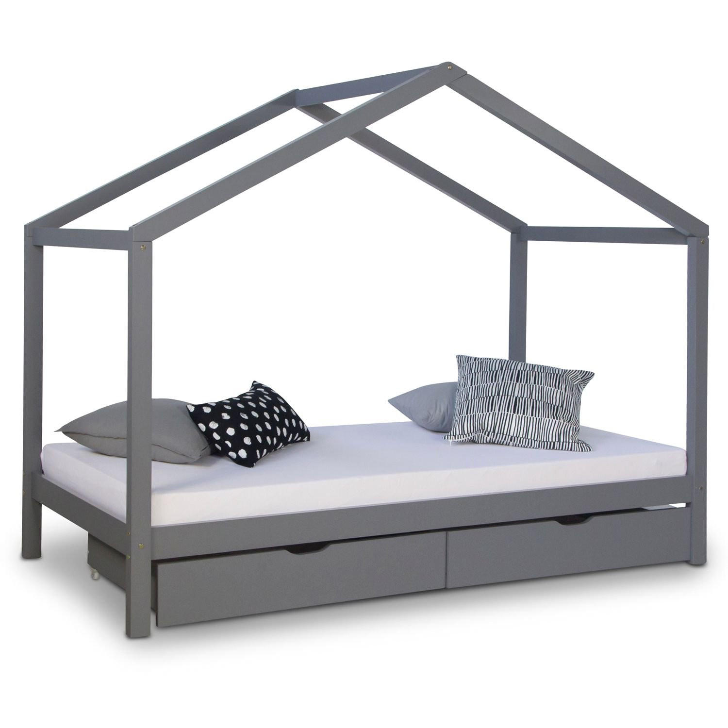 HAUSBETT mit Stauraum 90/200 cm Grau - Grau, Holz (208/160/96cm) - Homestyle4u