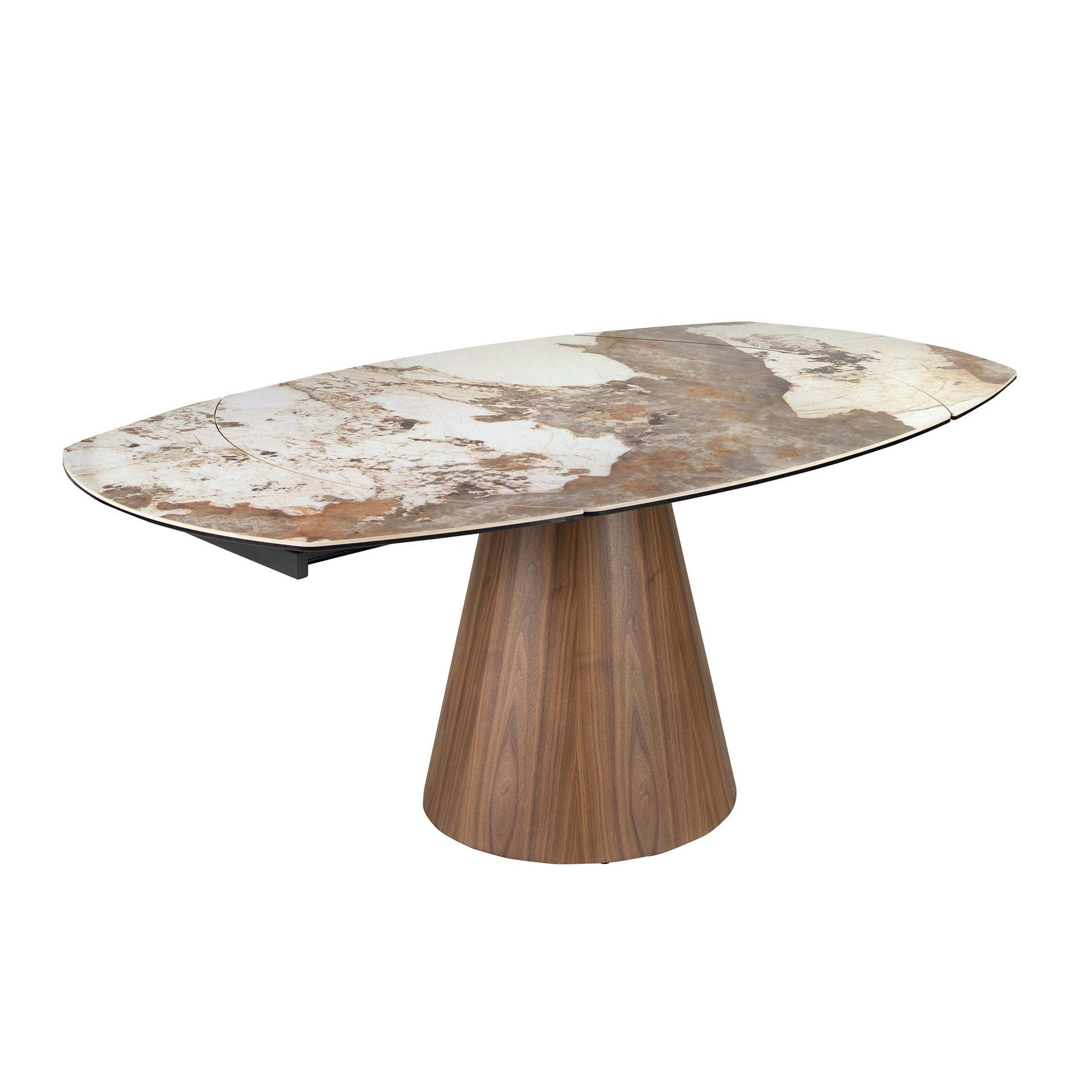 ESSTISCH Ovaler ausziehbarer in Fassform aus Porzellan-Marmor und Nussbaumholz Ø130/120/76 cm - Walnussfarben/Weiß, Keramik/Holz (120/130/75cm) - ANGEL CERDA