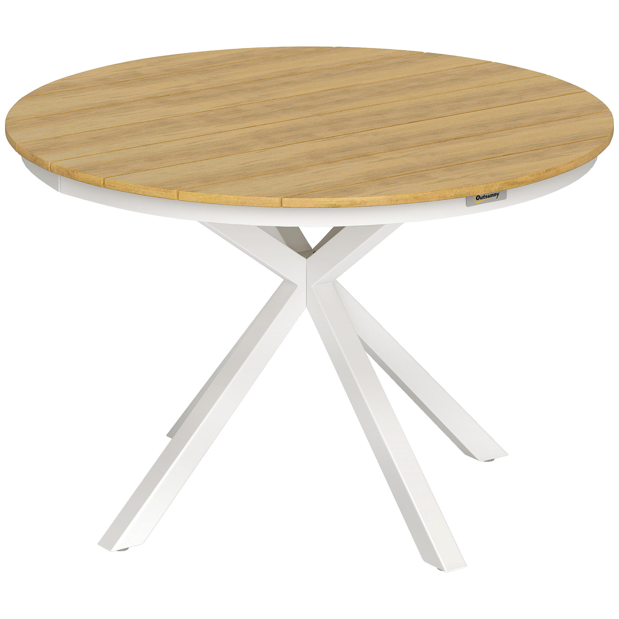 GARTENTISCH Ø118cm, Wetterfest Balkontisch aus Aluminium, mit Kreuzbeine - Teakfarben, Kunststoff (118/118/74cm) - Outsunny