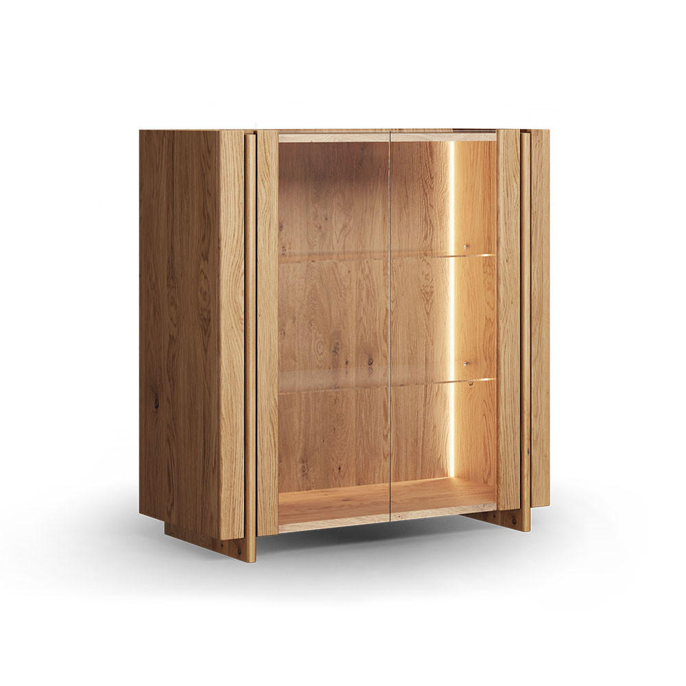 VITRINE Travertino Wildeiche Natur 100 / 46 / 106cm - Wildeiche, Glas/Holz (100/106/46cm) - Feldmann-Wohnen