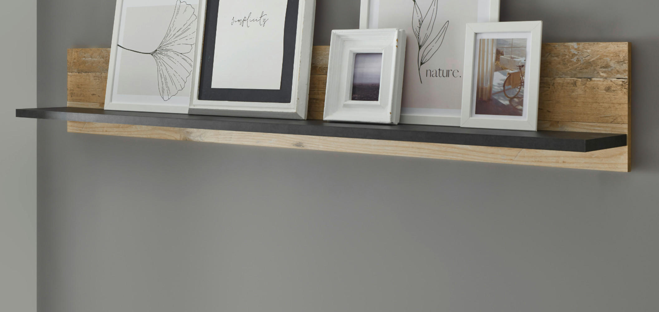WANDBOARD Used Wood hell, anthrazit, Wandregal 160 cm - Anthrazit/Naturfarben, Holzwerkstoff/Metall (160/30/22cm) - Furn.Design