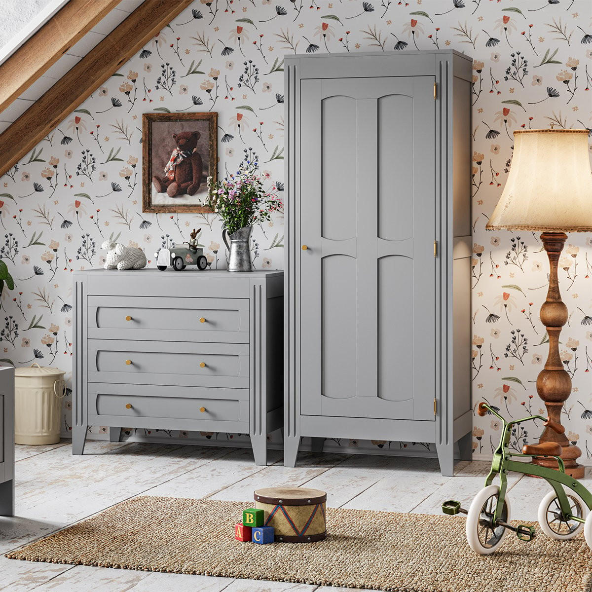 SCHRANK mit Regal, Kleiderstange und 1 Tür, L80.5 x H196.8 cm - Milenne - Grau, Holzwerkstoff (55.25/196.8/80.5cm) - Calicosy