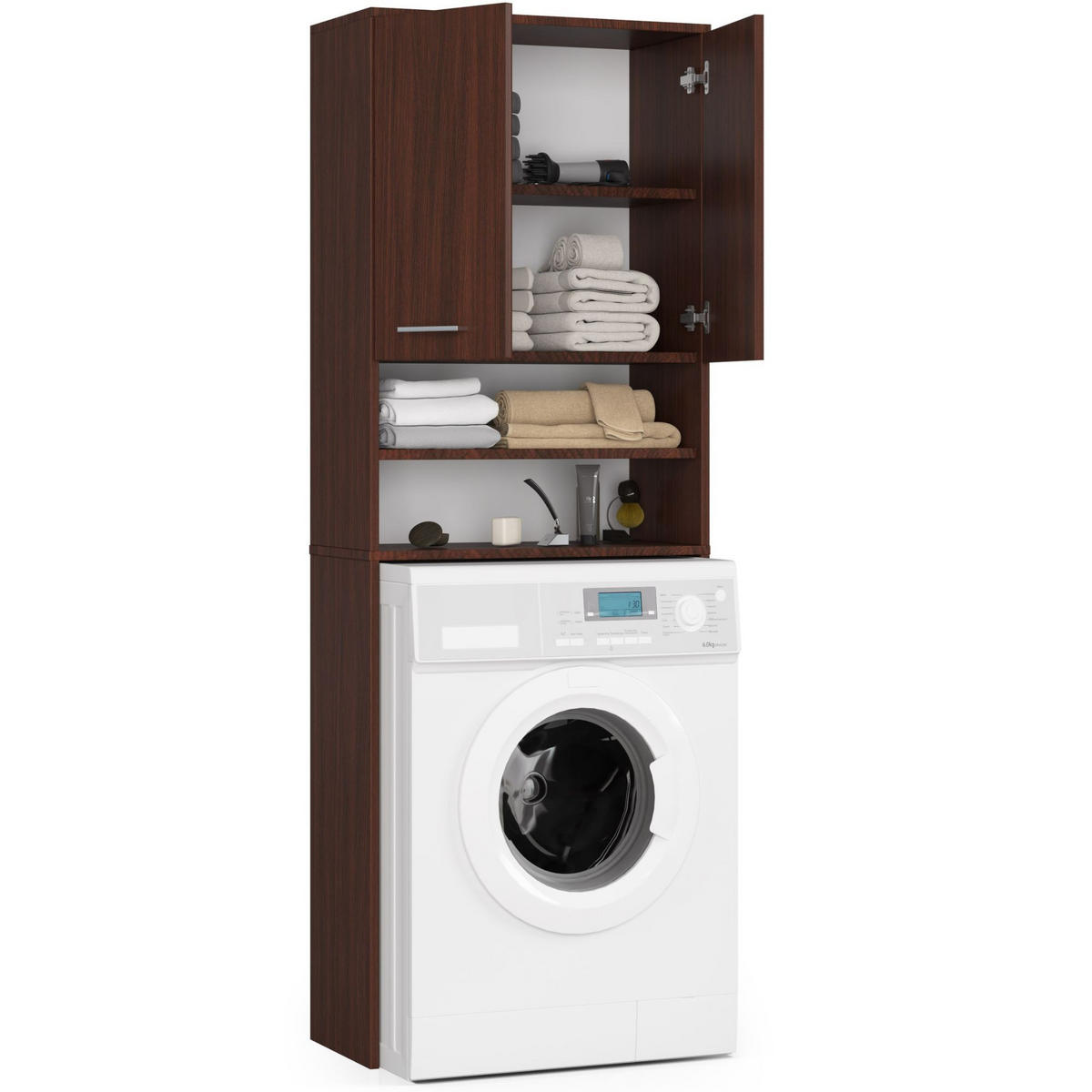 WASCHMASCHINENSCHRANK Wengefarben 64x30x180 cm - Wengefarben/Silberfarben, Holzwerkstoff/Kunststoff (64/180/30cm) - Akord