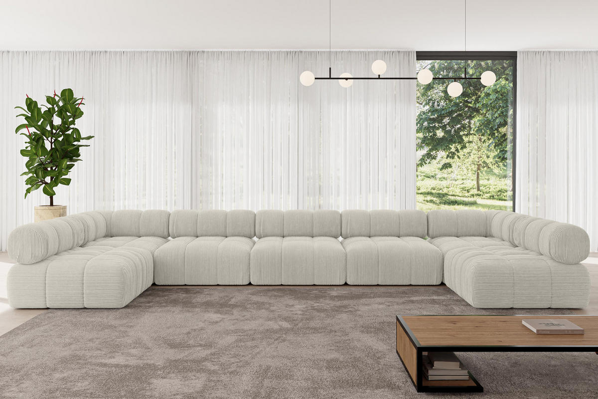 WOHNLANDSCHAFT modulares Sofa Garvo-U3 - 475x190x70 cm Hellgrau Cord - Hellgrau, Holzwerkstoff/Textil (475/70/190cm) - ALTDECOR