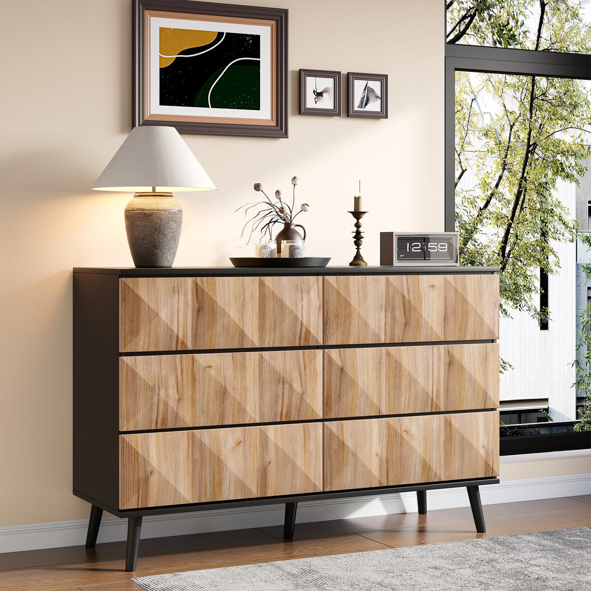 SIDEBOARD schwarz Holzoptik 3D Türen - Naturfarben, Holz (120/85/40cm) - Fortuna Lai