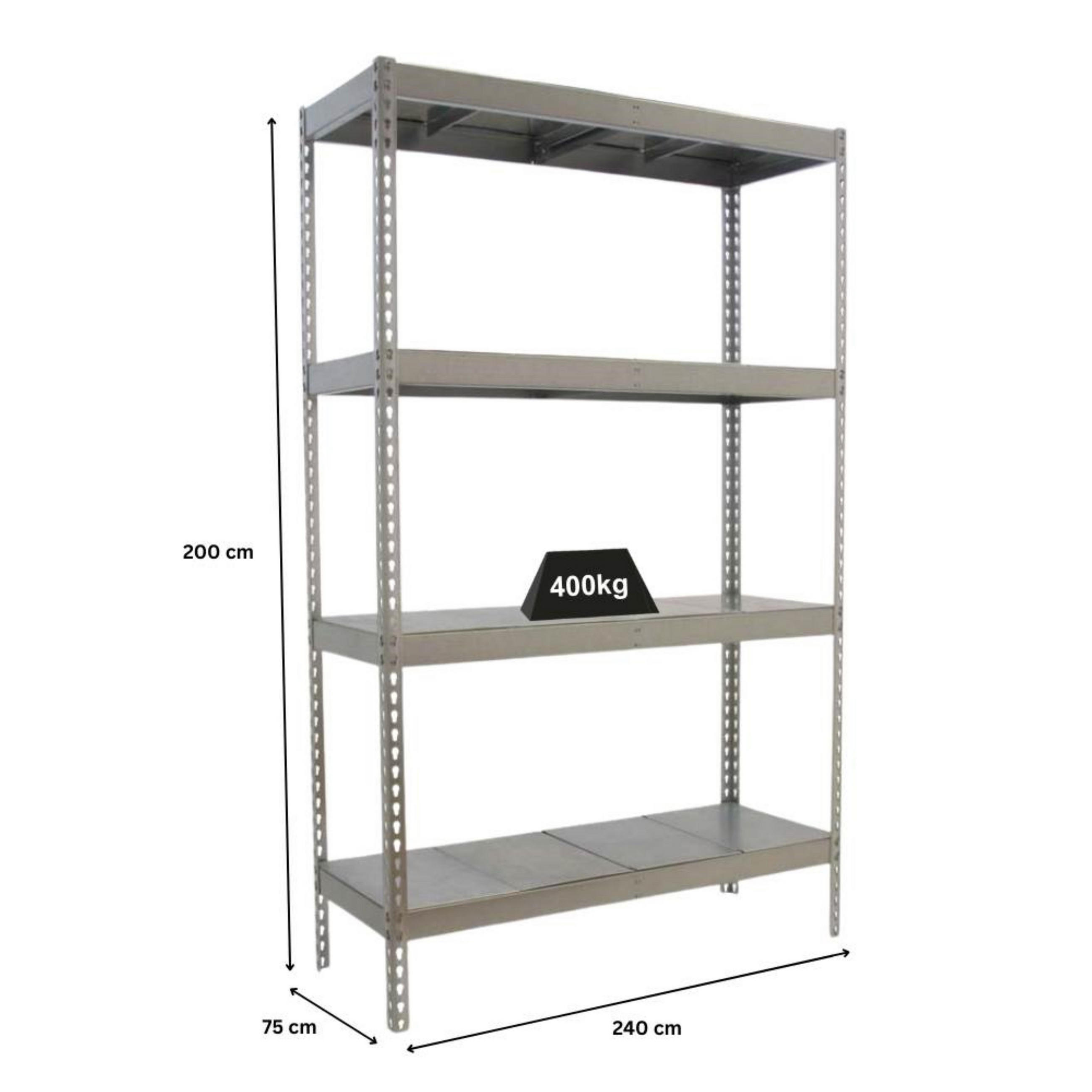 SCHWERLASTREGAL METAL BEAST FOUR | HxBxT 200x240x75cm | Fachlast 400kg | Verzinkt - Silberfarben, Metall (240/200/75cm) - PROREGAL