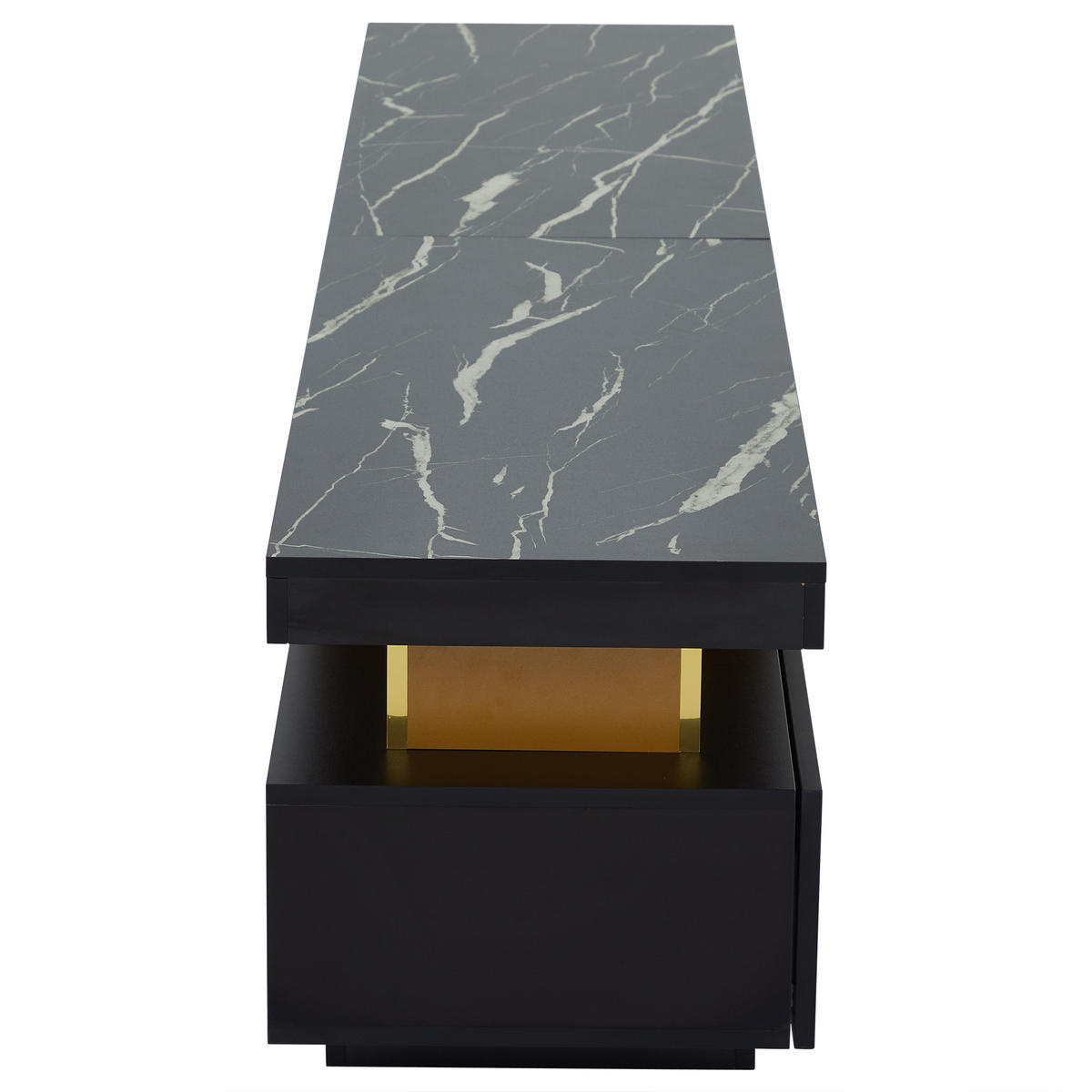 LOWBOARD mit Marmoroptik und Goldakzenten, 120/40/42 cm - Schwarz, Holzwerkstoff (40/42/200cm) - Urban Meuble