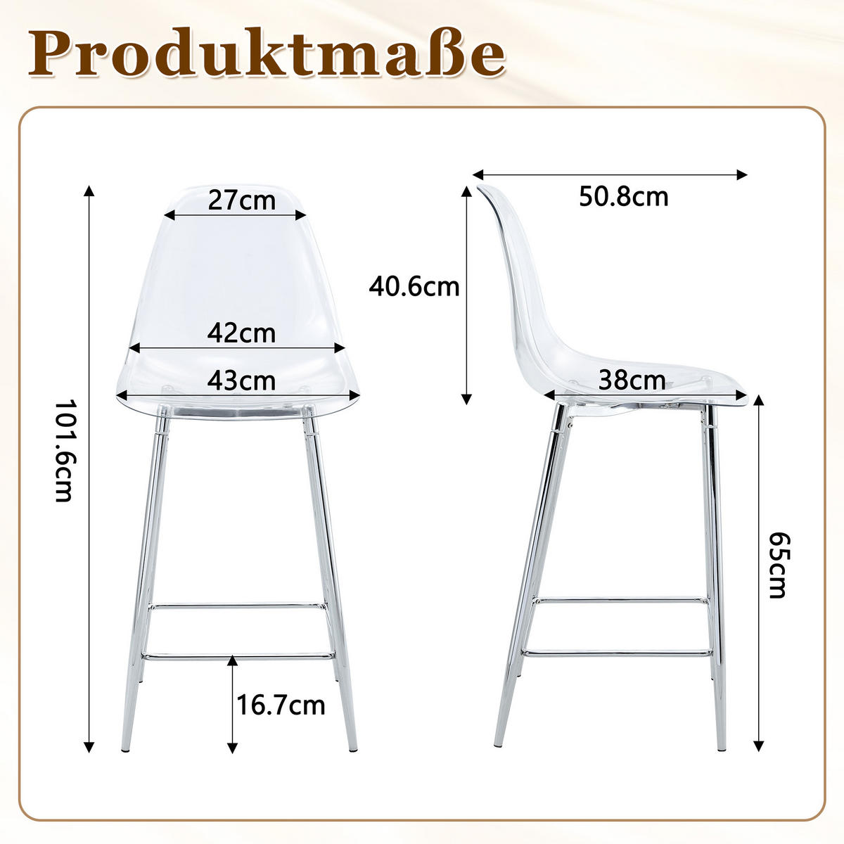 BARHOCKER DE-36582 4er Set mit transparenter Sitzschale Schwarz - Silberfarben, Kunststoff (45/102/51cm) - ComfortXL