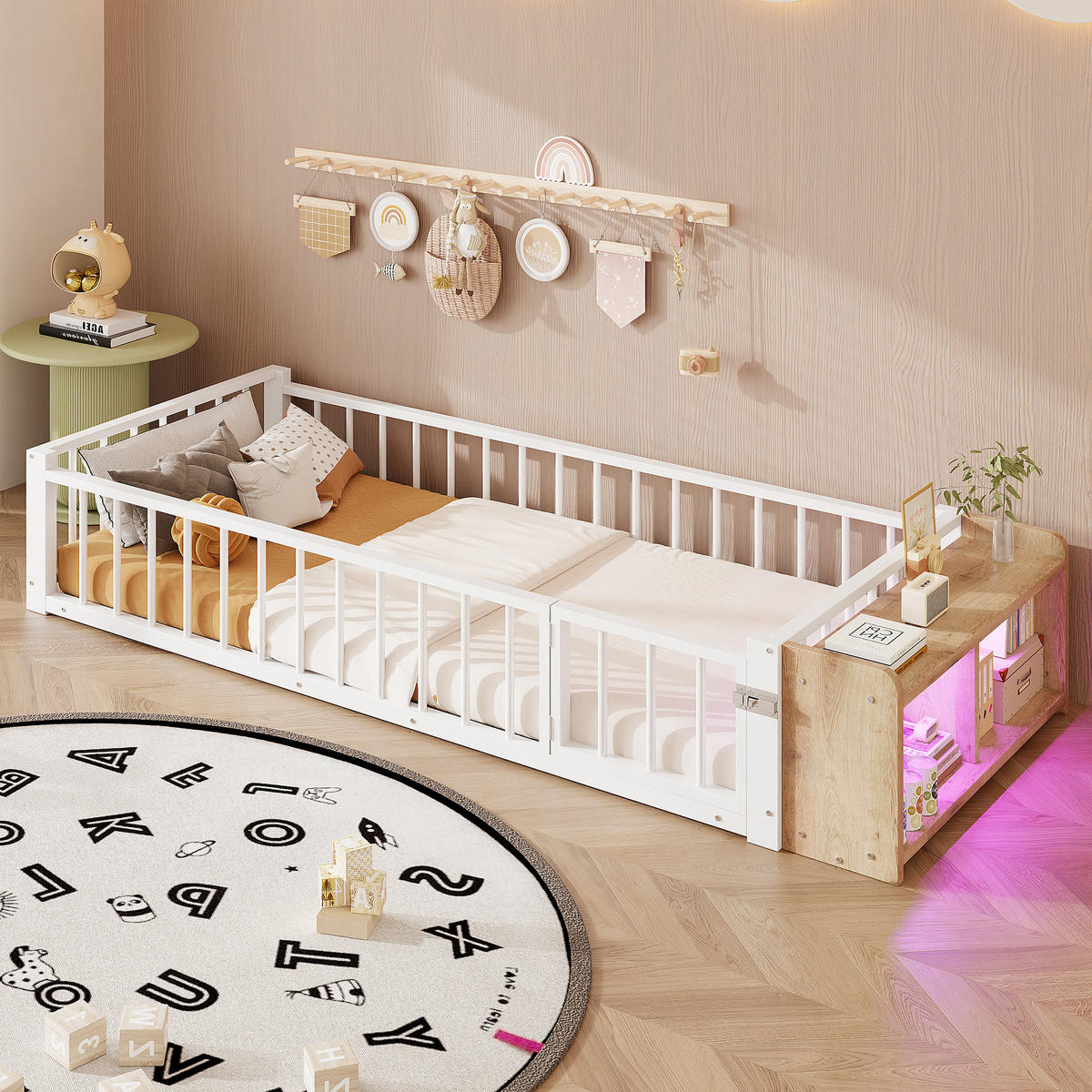 METALLBETT 90x200 cm LED Schubladen weiß - Weiß, Holzwerkstoff (90/200cm) - LEBENLANG