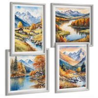 BILDER SET 4er Set - 50x50 cm & 40x60 cm Silberner Rahmen - Herbstliche Naturlandschaften - Silberfarben, Kunststoff (50/50cm) - TULUP