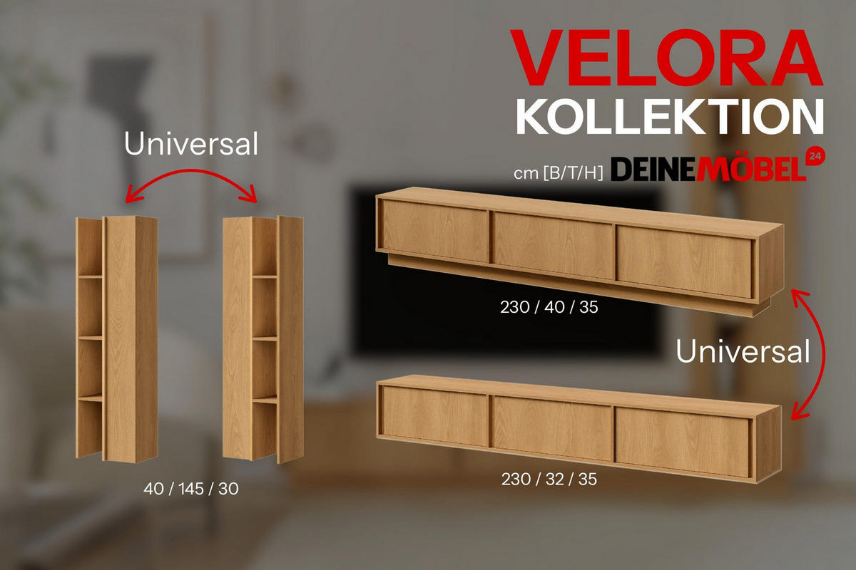 TV-ELEMENT VELORA 230/40/35 cm in Villa-Nussbaum - Braun, Holzwerkstoff (230/40/35cm) - Deine Möbel 24