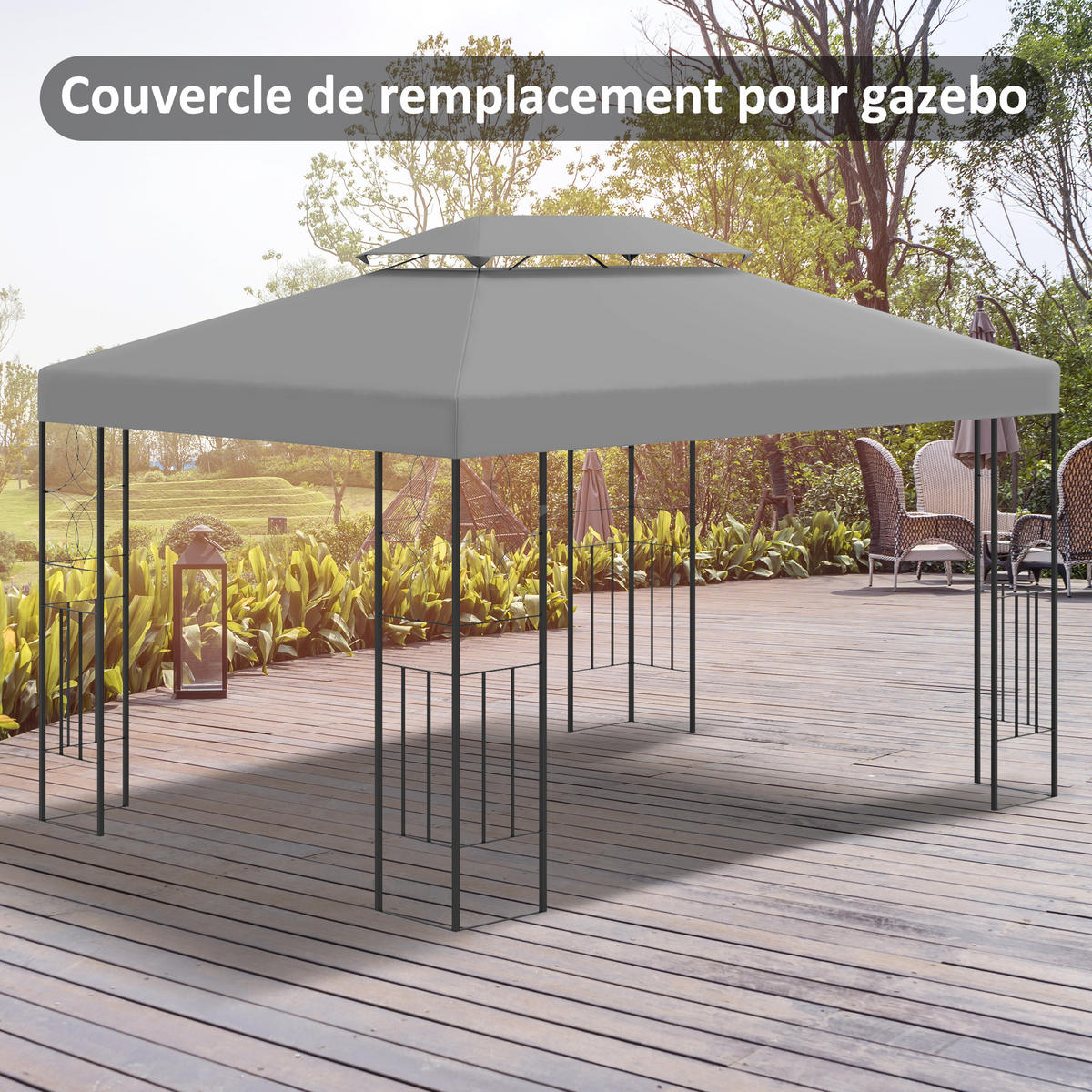 ERSATZDACH für Pavillon DE-12595 3x4 m mit Doppeldach Hellgrau - Hellgrau, Textil (400/1/300cm) - ComfortXL