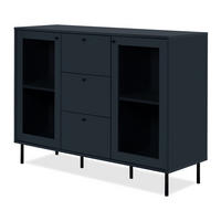 KOMMODE blau 120 cm, Anrichte mit 4 Vitrinenfächern - Blau/Schwarz, Glas/Holzwerkstoff (120/90/40cm) - Furn.Design