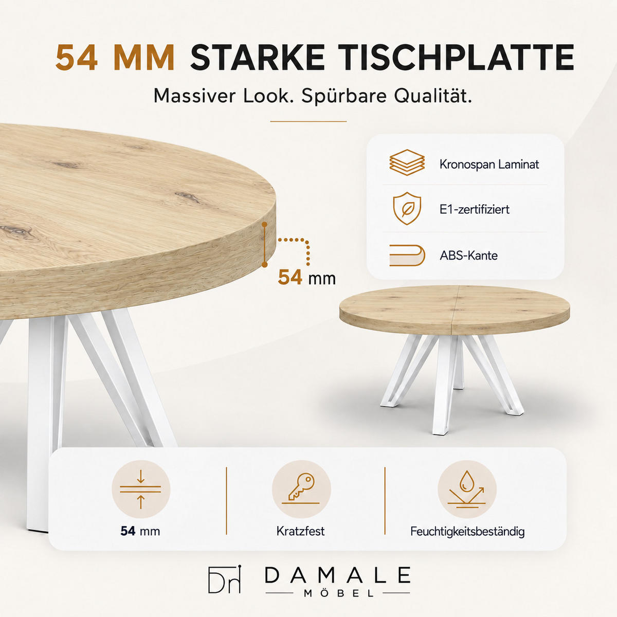 ESSTISCH rund ausziehbar 100/300/76 cm, Eiche Artisan, 54 cm Tischplatte + Industrial Metallgestell Weiß - Weiß/Eiche Artisan, Holzwerkstoff/Metall (100/300/76cm) - Damale Möbel