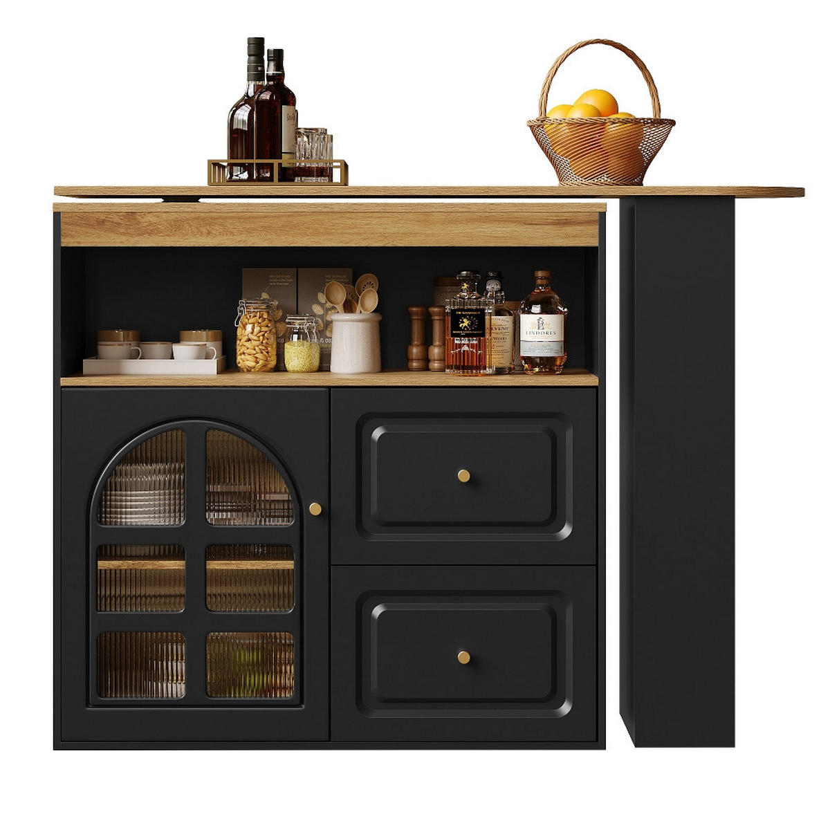 KÜCHENINSEL Stehtisch DREHBAR AUSZIEHBAR Essbar Sideboardschrank MDF Schwarz Wohnzimmer 138-204/39/104 cm - Schwarz, Kunststoff (39/104/138cm) - Rolipo