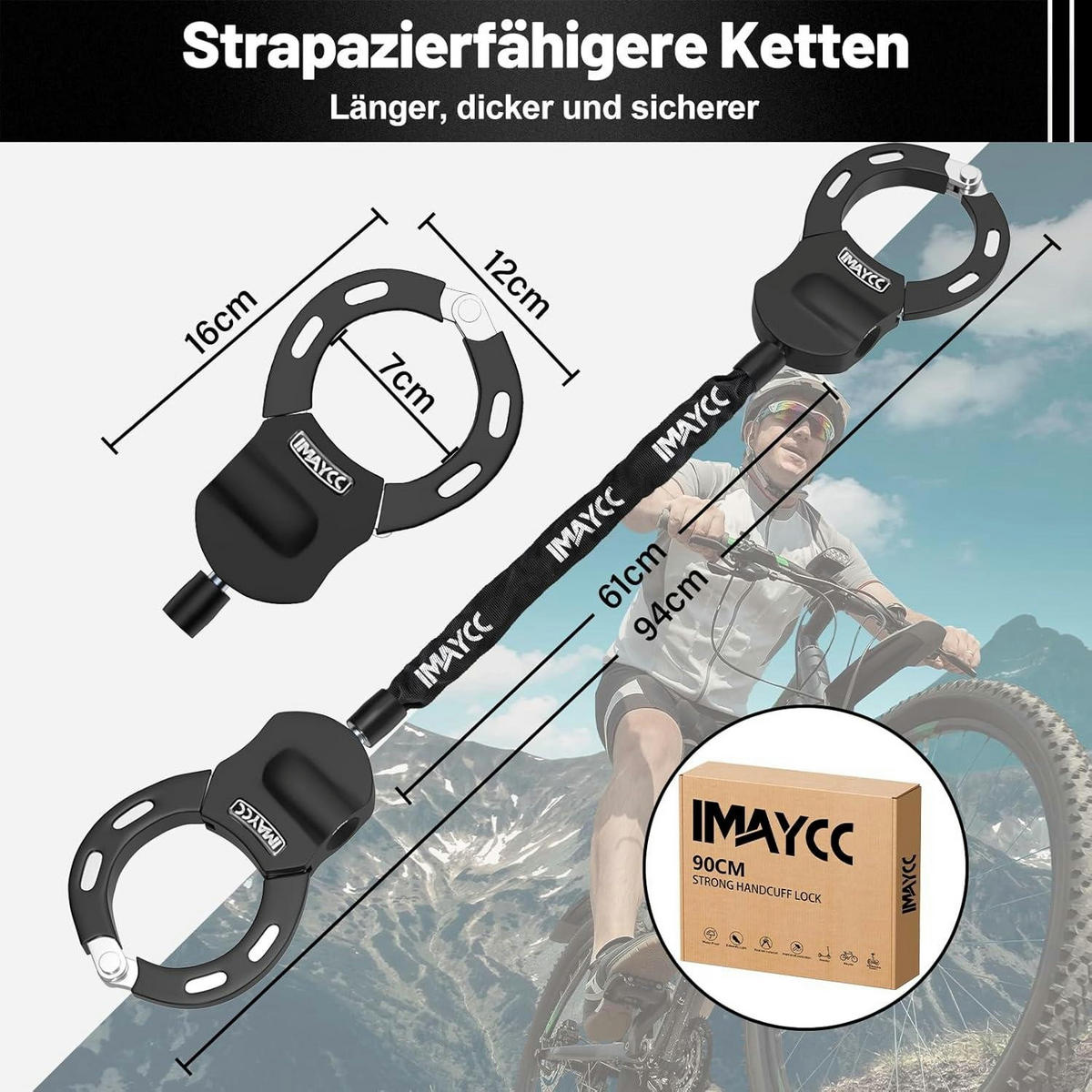 E-SCOOTER Schloss Kettenschloss 94 cm Schwarz - Schwarz, Metall (12/7/94cm)