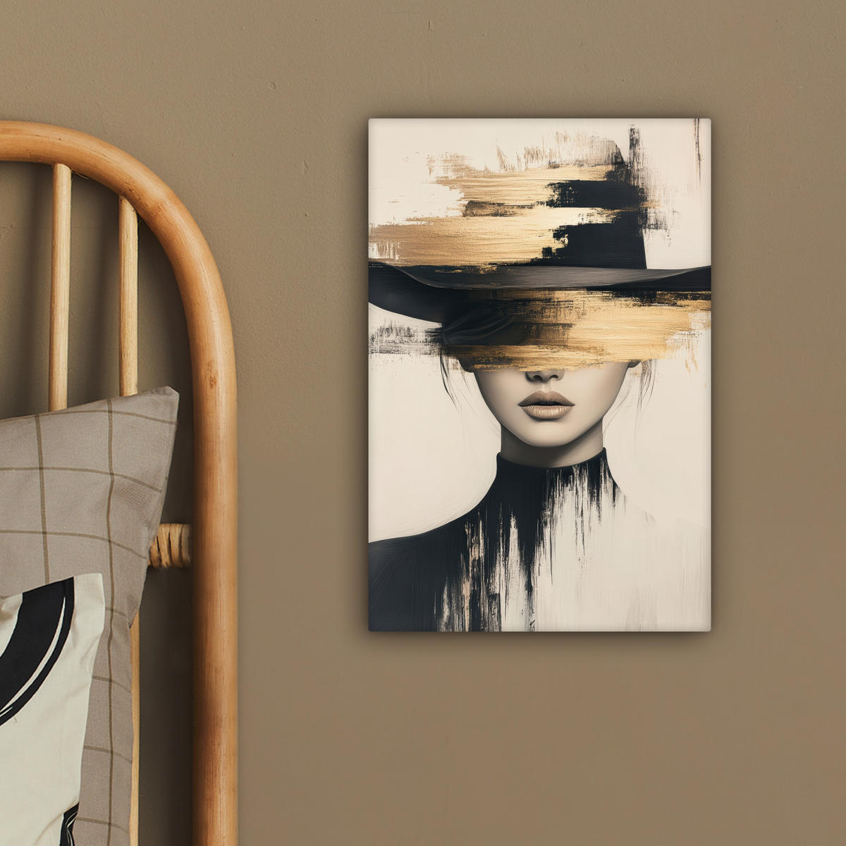 LEINWANDBILD Frau - Hut - Farbe 20x30 cm - Goldfarben, Textil (20/30cm) - MuchoWow