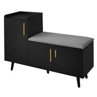 SCHUHBANK mit drei Stauraumtüren Schwarz MultiStore - Schwarz, Holzwerkstoff/Metall (100/68.5/34cm) - Kaket