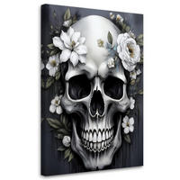 WANDBILD totenkopf mit weißen blumen - Grau, Textil (40/60cm) - Feeby
