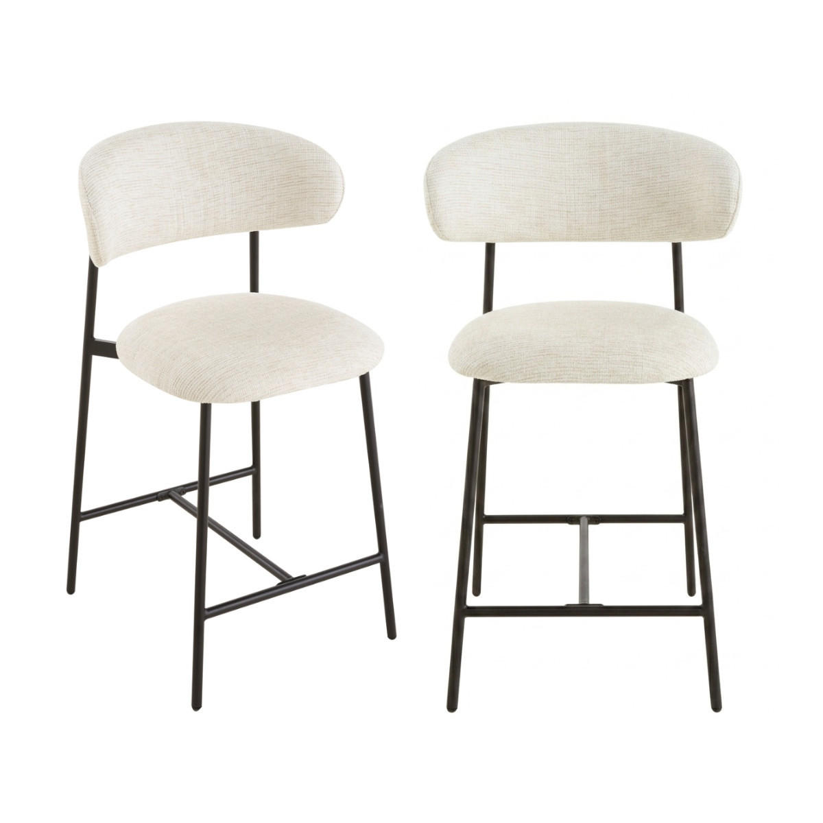 2ER-SET Hocker aus meliertem Stoff mit Metallbeinen Draco 52/53/94 cm - Beige, Holzwerkstoff (53/94/55cm) - Calicosy