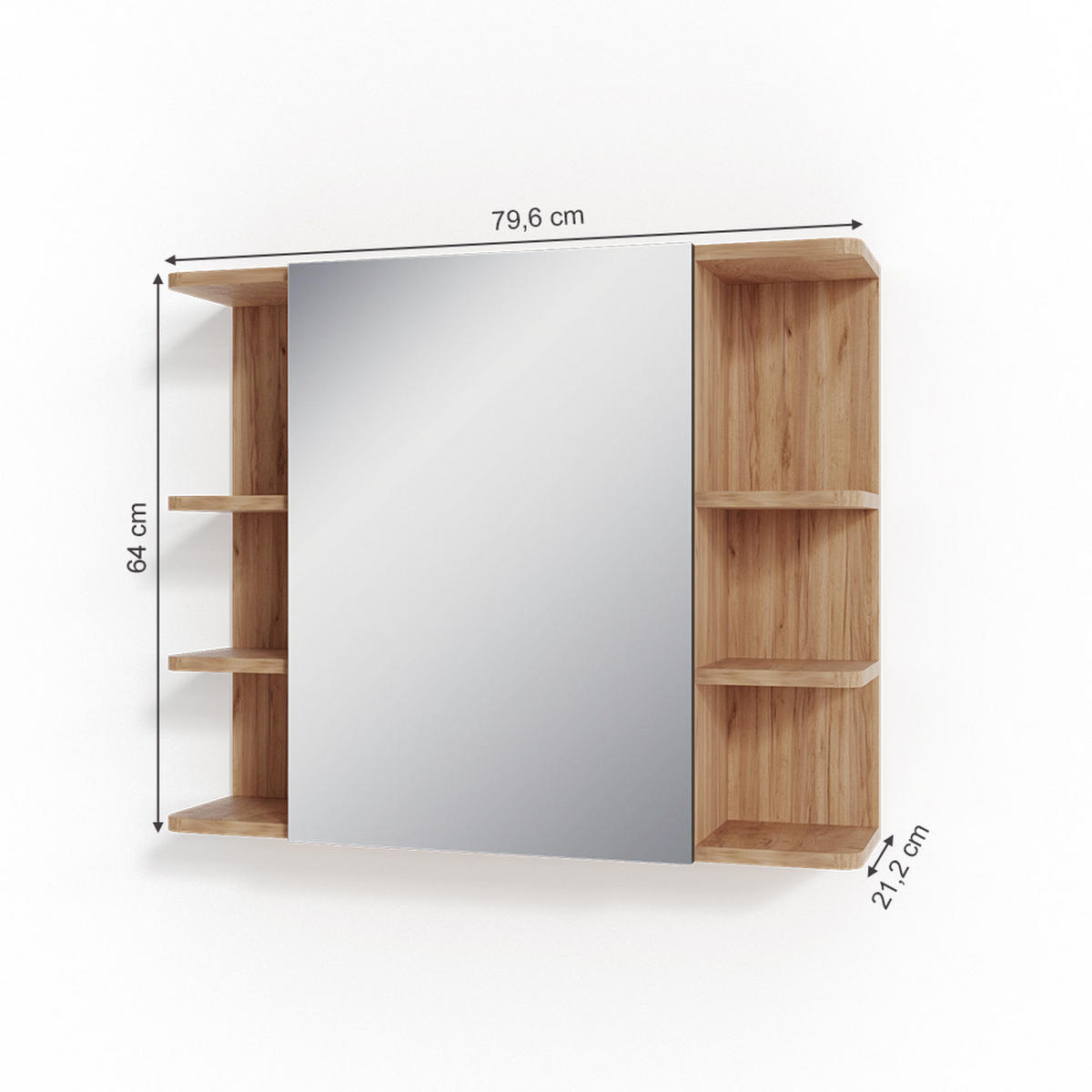 BADSPIEGELSCHRANK Fynn Goldkraft Eiche 79.6 x 64 cm - Anthrazit/Eiche Wotan, Holzwerkstoff (79.6/64/21.2cm) - Vicco