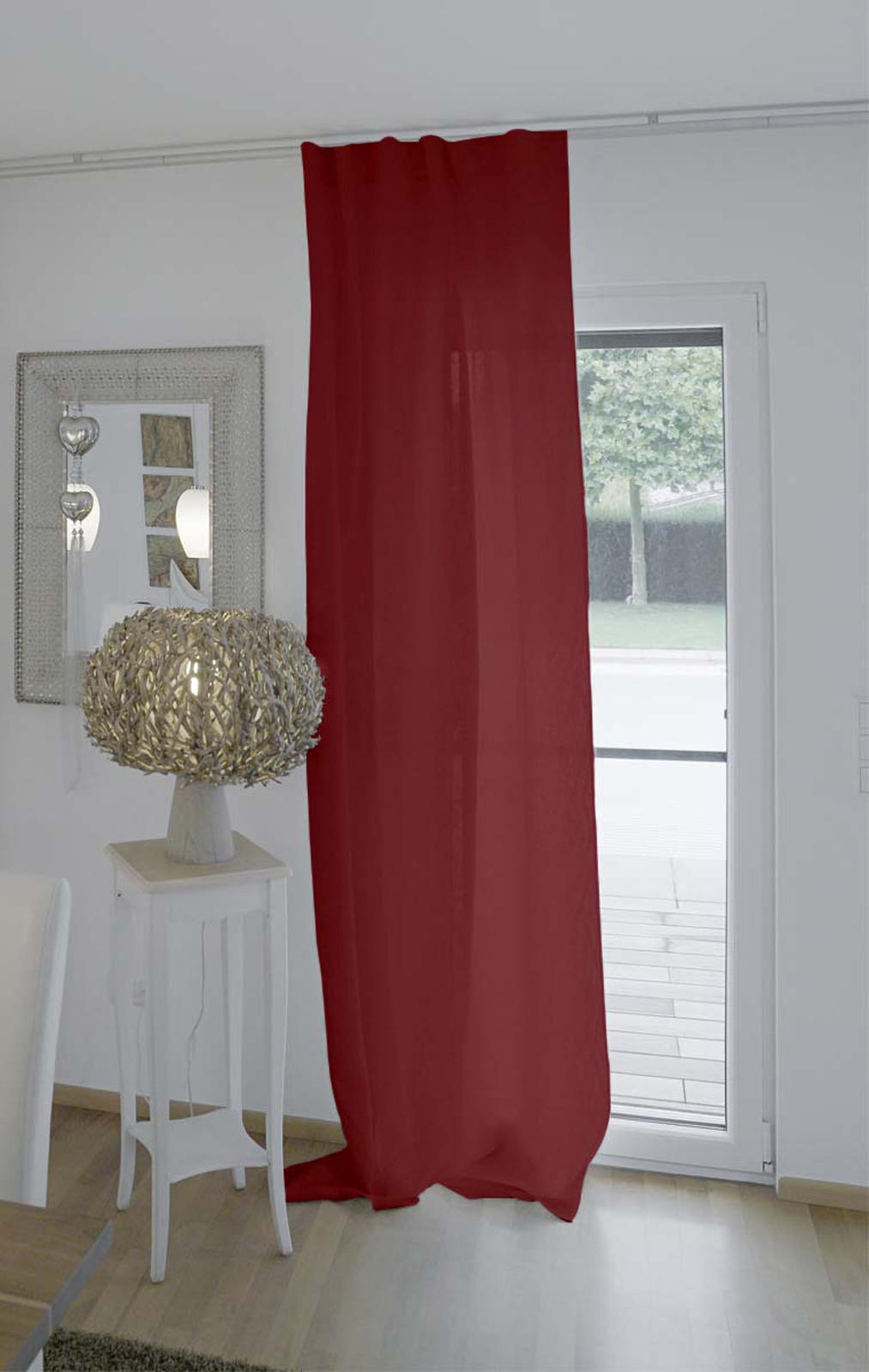 SCHLAUFENVORHANG reines Leinen mit verdeckten Schlaufen merlot-rot 135/245 cm - Dunkelrot, Naturmaterialien (135/255cm) - beties Heimtextil
