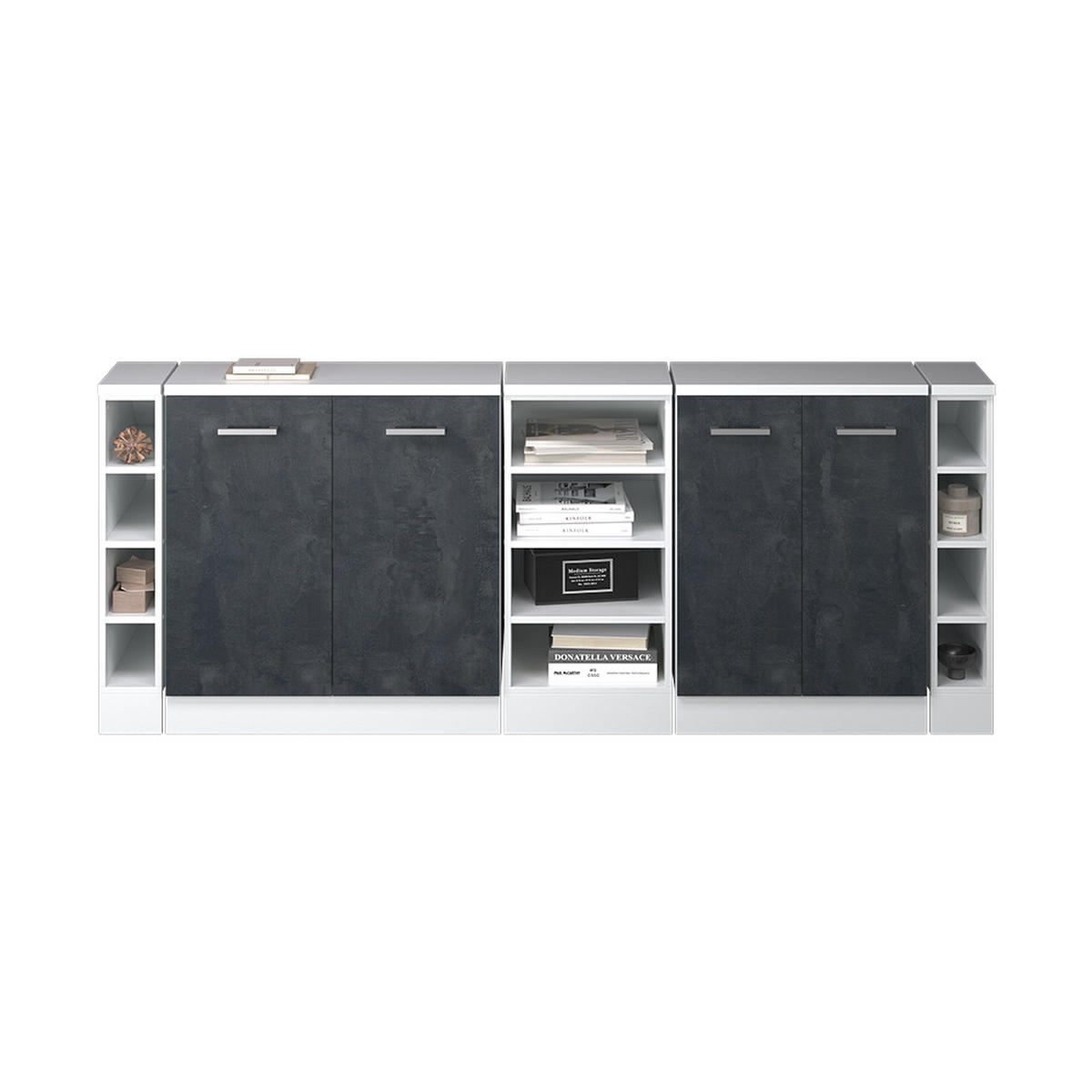 KUHINJSKI ORMAR ZA KOSINE KROVA R-Line Crni Beton 210 cm Set od 5 ormarićnih korpusa, dubina 60 cm - bijela/crna, drvni materijal (210/83.8/60cm) - Vicco