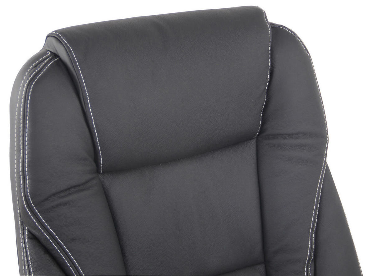 BÜROSTUHL Pacira, Echtleder mit Massagefunktion Schwarz - Schwarz, Leder/Metall (68/127/64cm) - TPFLiving