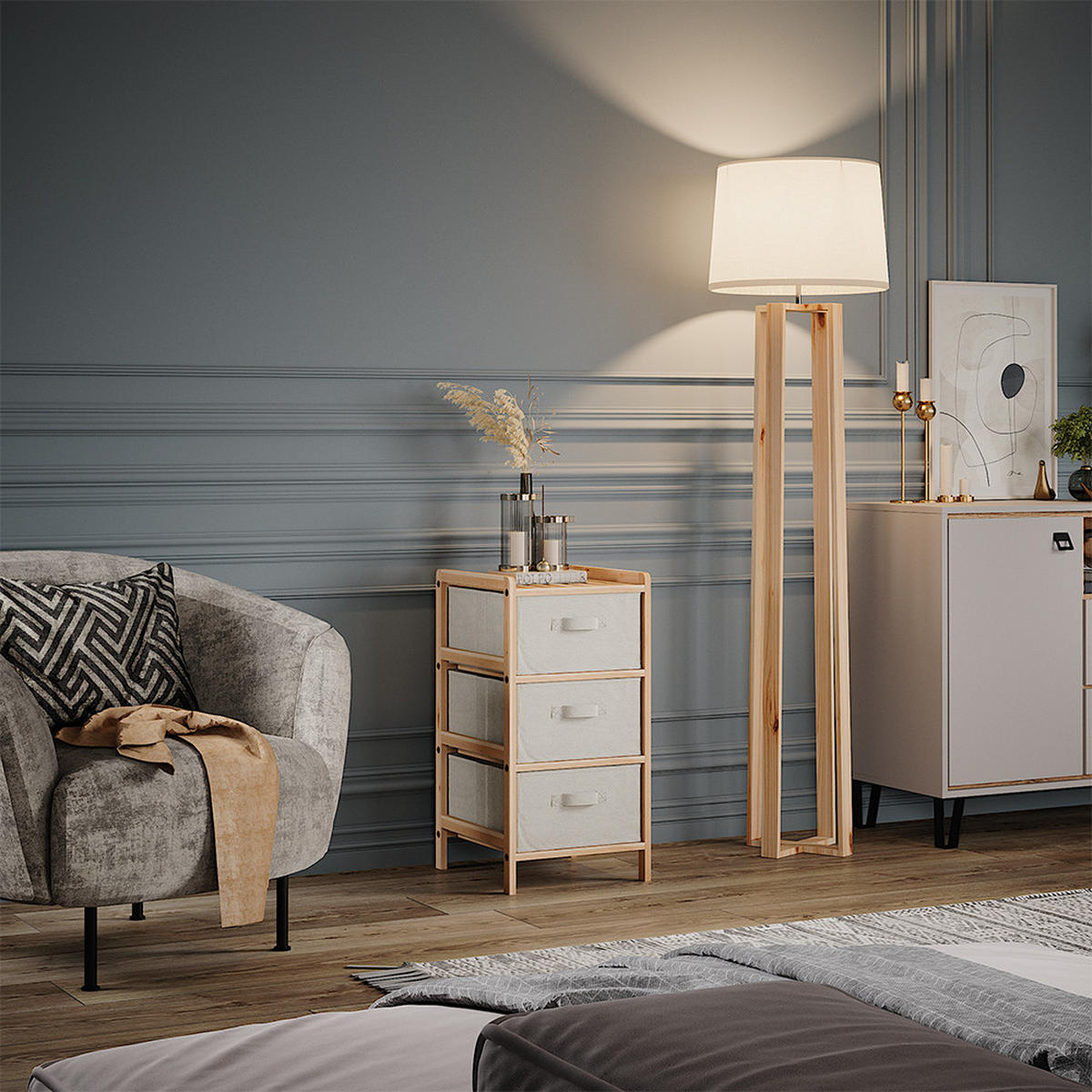 KOMMODE Bruno Beige 34.5 x 67 cm mit 3 Stoffschubladen - Beige/Naturfarben, Holzwerkstoff (34.5/67/36.5cm) - Vicco