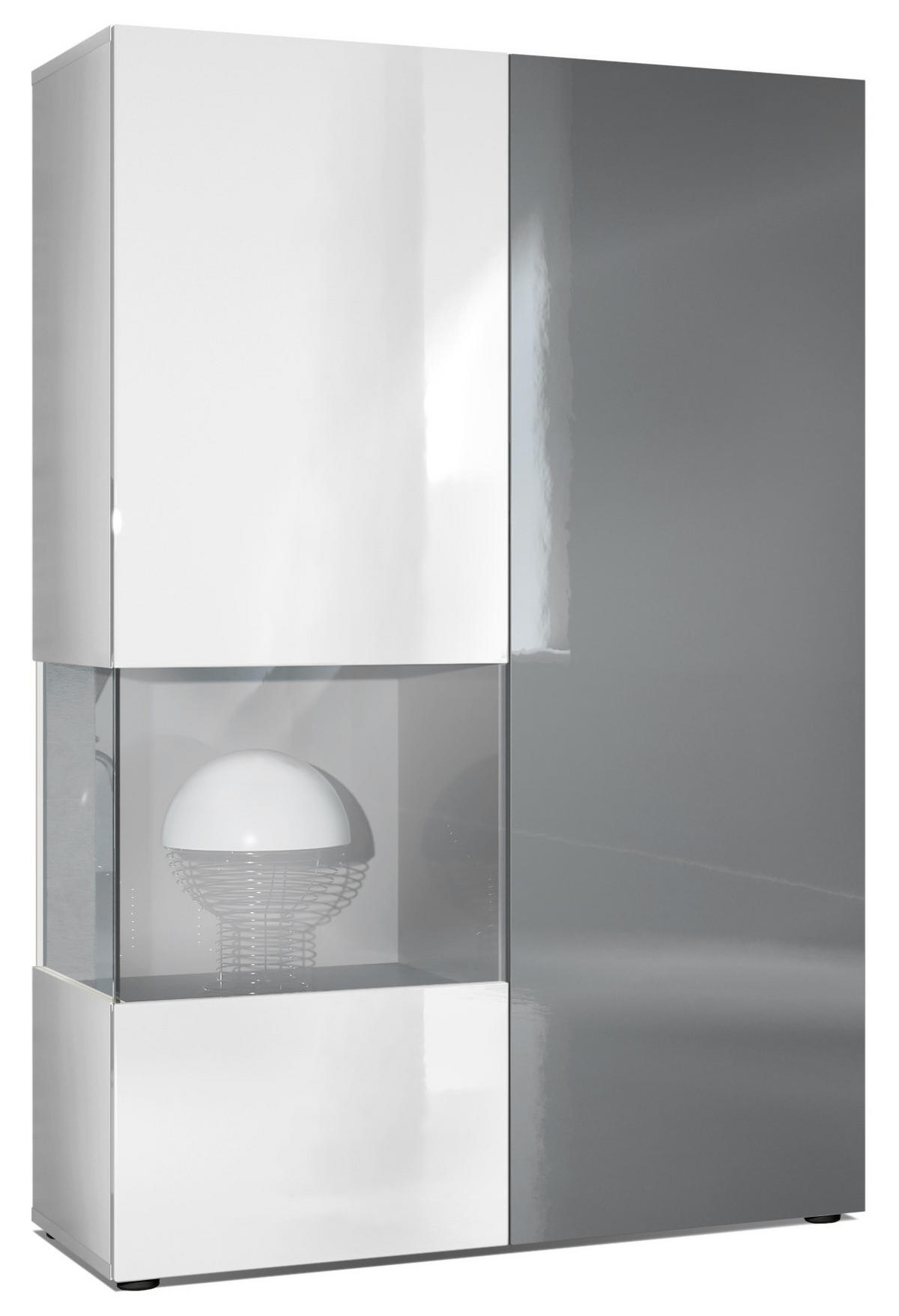 VITRINE Morena Tür und Einsatz in Grau Hochglanz - Grau, Holzwerkstoff (91.5/136.5/37cm) - Vladon