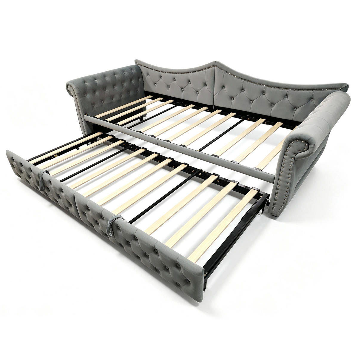 AUSZIEHBETT 90/180/200 cm mit USB und LED, DE-41723, in Grau - Grau, Metall (90/200cm) - ComfortXL