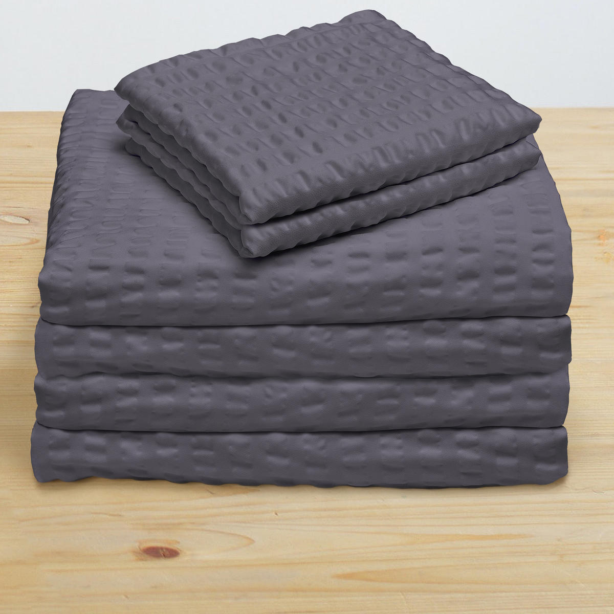 BETTWÄSCHE Meline 135/200 cm + Kissenbezug 40/80 cm Anthrazit Seersucker 2er Set - Anthrazit, Textil (40/80cm) - Beautissu 