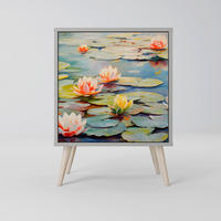 SIDEBOARD BLOOMING WATERS, Grau, 57,5x42x77,5 cm, Schräge Buchenholzfüße - Buchefarben/Multicolor, Holzwerkstoff/Buchenholz (57.5/77.5/42cm) - SpaceRebels