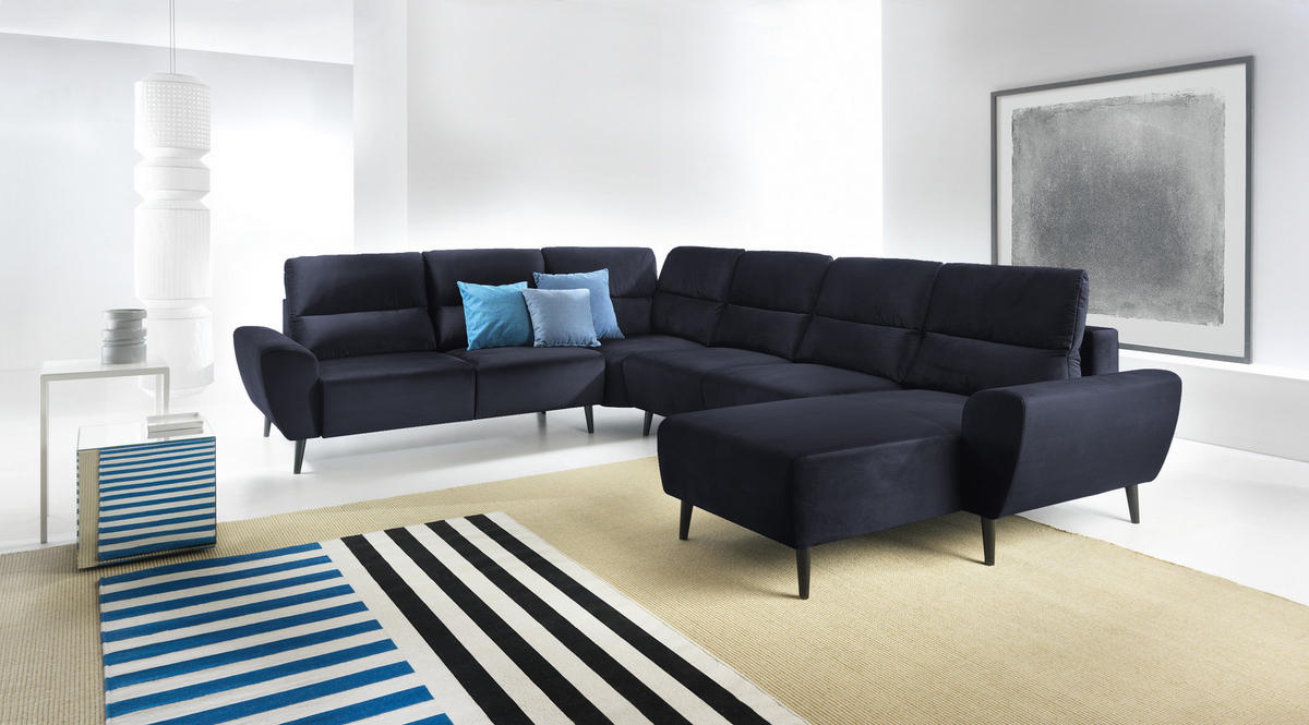 ECKSOFA BOSCO U-Form, Monolith-Stoff, freistehend, mit verstellbaren Kopfstützen, Sofa für Familien, Größe: 340x270x98cm, Farbe: Anthrazit - Anthrazit, Holz/Textil (340/270cm) - DomoHome