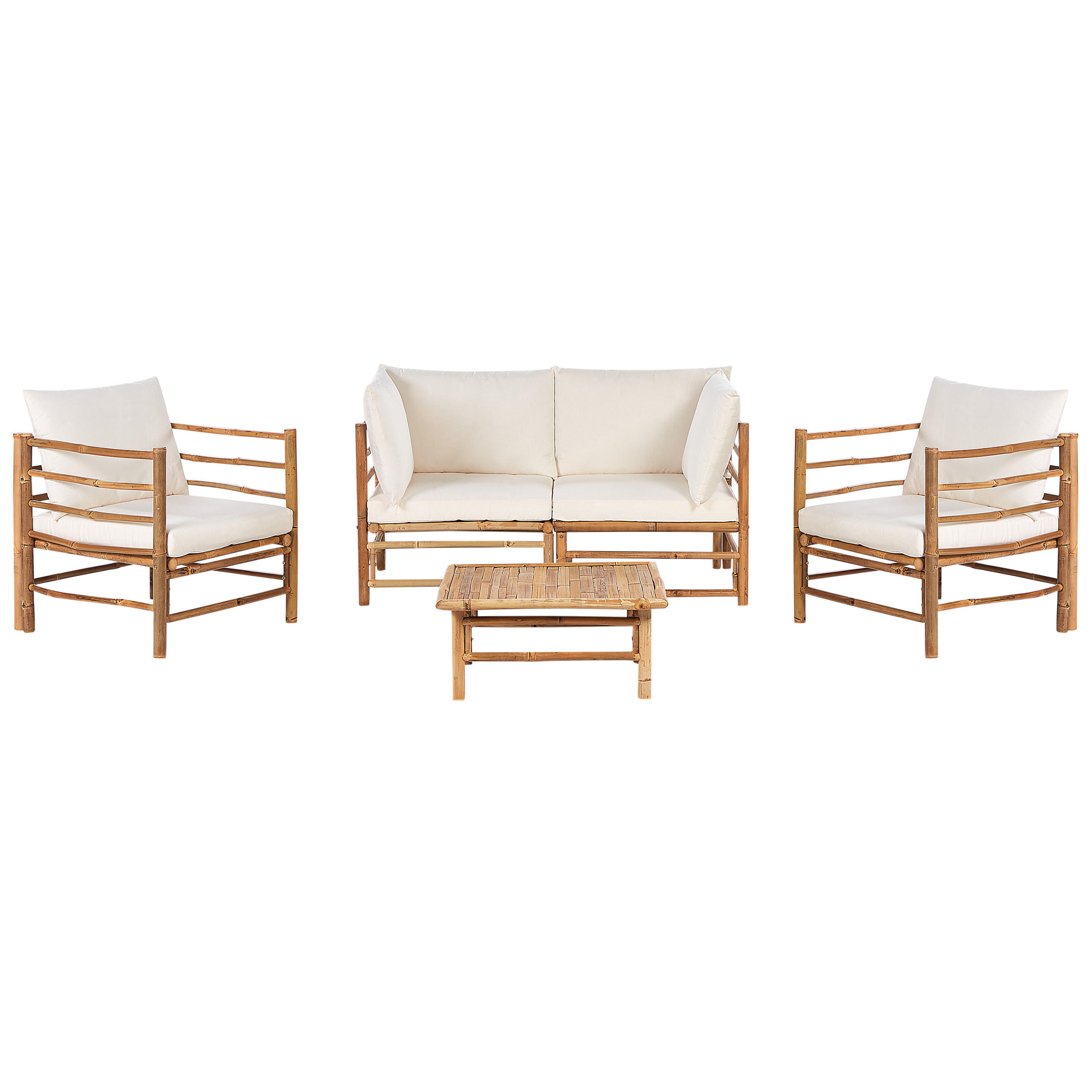 LOUNGE SET 4-Sitzer Bambusholz hellbraun 3-teilig Auflagen cremeweiß Cerreto - Creme, Holz - Beliani