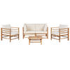 LOUNGE SET 4-Sitzer Bambusholz hellbraun 3-teilig Auflagen cremeweiß Cerreto - Creme, Holz - Beliani