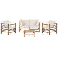 LOUNGE SET 4-Sitzer Bambusholz hellbraun 3-teilig Auflagen cremeweiß Cerreto - Creme, Holz - Beliani