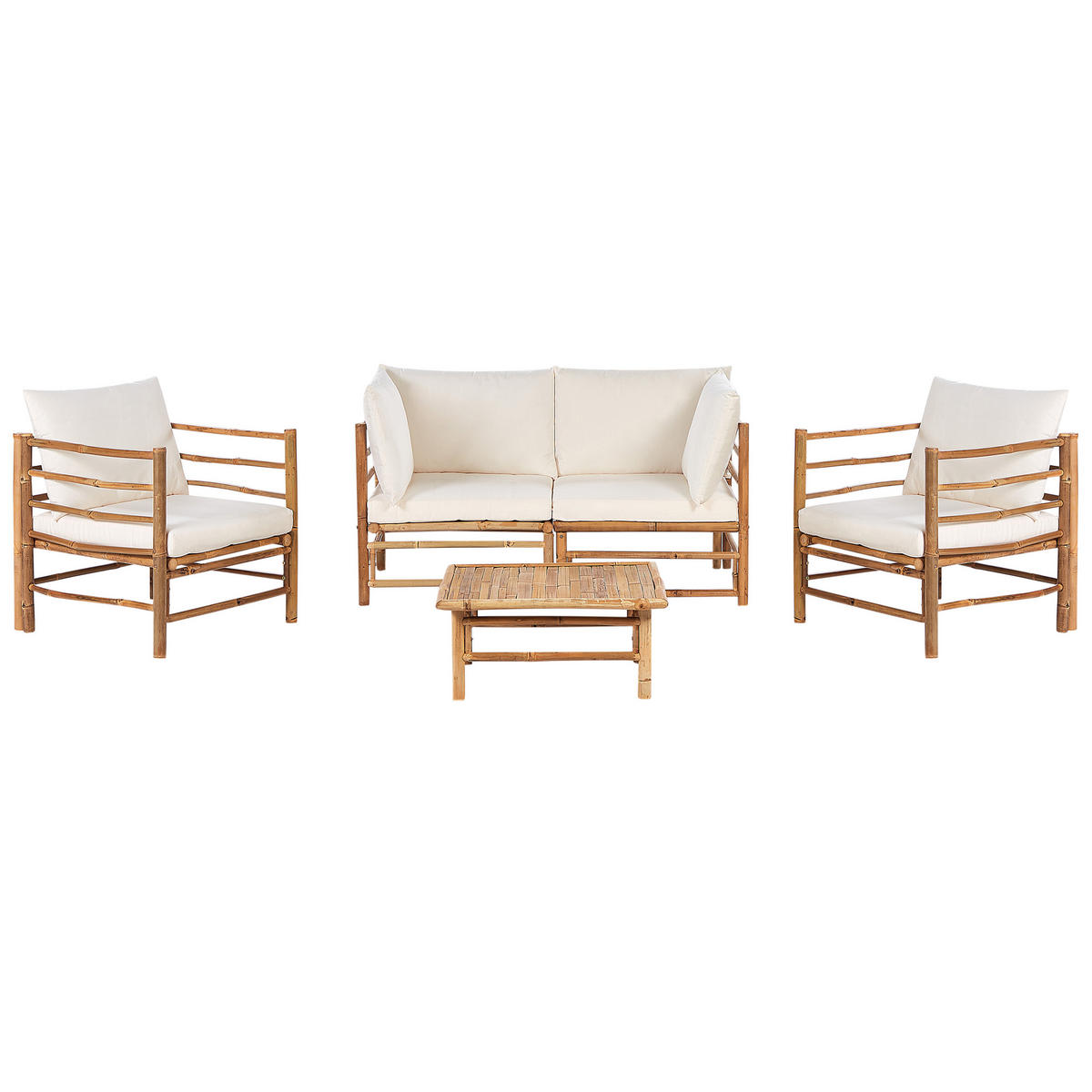 LOUNGE SET 4-Sitzer Bambusholz hellbraun 3-teilig Auflagen cremeweiß Cerreto - Creme, Holz - Beliani
