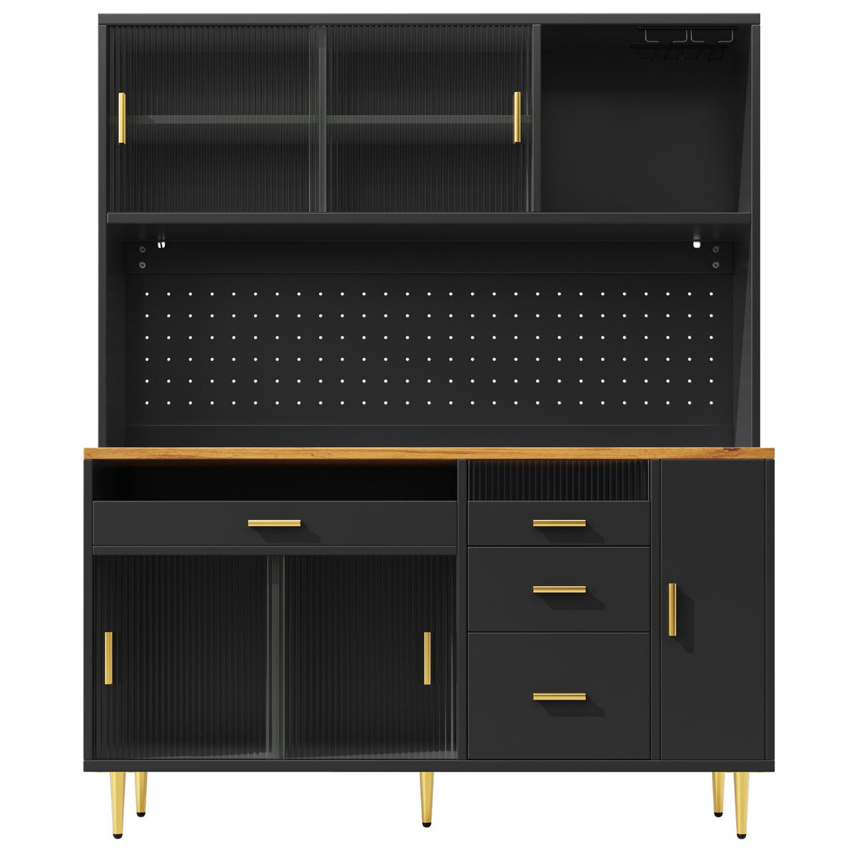 BUFFET 145/39/171 cm aus MDF und Glas mit LED-Beleuchtung und Glasschiebetüren Schwarz - Schwarz, Holzwerkstoff (145/171/24cm) - Modenvie