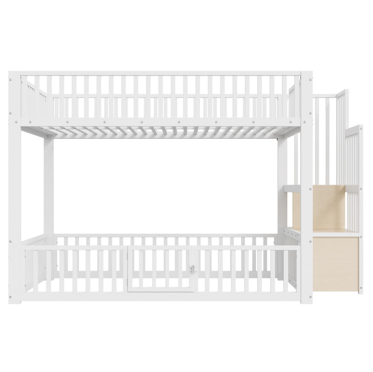 ETAGENBETT 140/200 cm aus MDF und Metall mit LED, Stauraumleiter, Weiß - Weiß, Metall (140/200cm) - OKMYHOME