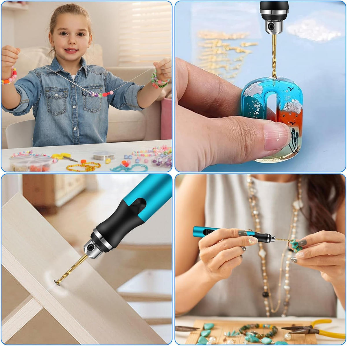 GRAVIERSTIFT – 3 Geschwindigkeiten – mit 10 kleinen Bohrern zum Gravieren von Harz, Schmuck und Leiterplatten - Blau, Metall (21/11/5cm)