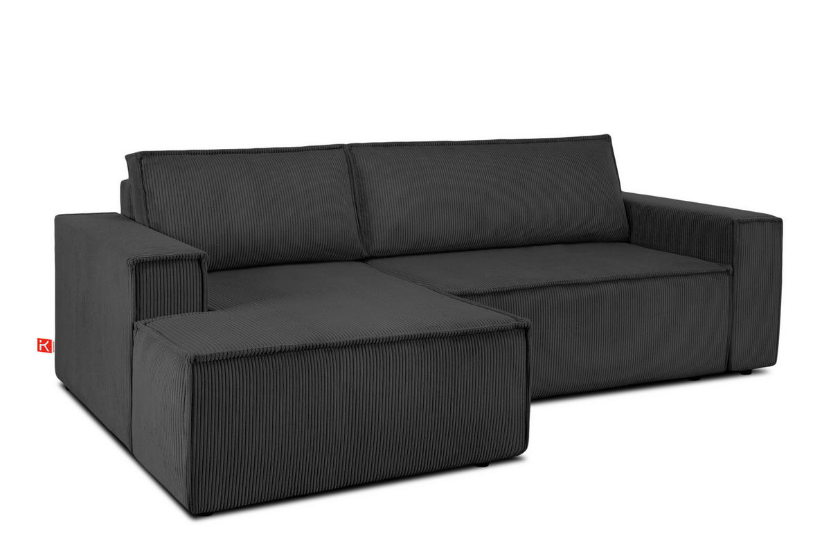 ECKSCHLAFSOFA-LINKS NAPI in Pet Friendly Cord-Stoff, dunkelgrau - Dunkelgrau/Schwarz, Textil (262/148cm) - KONSIMO®