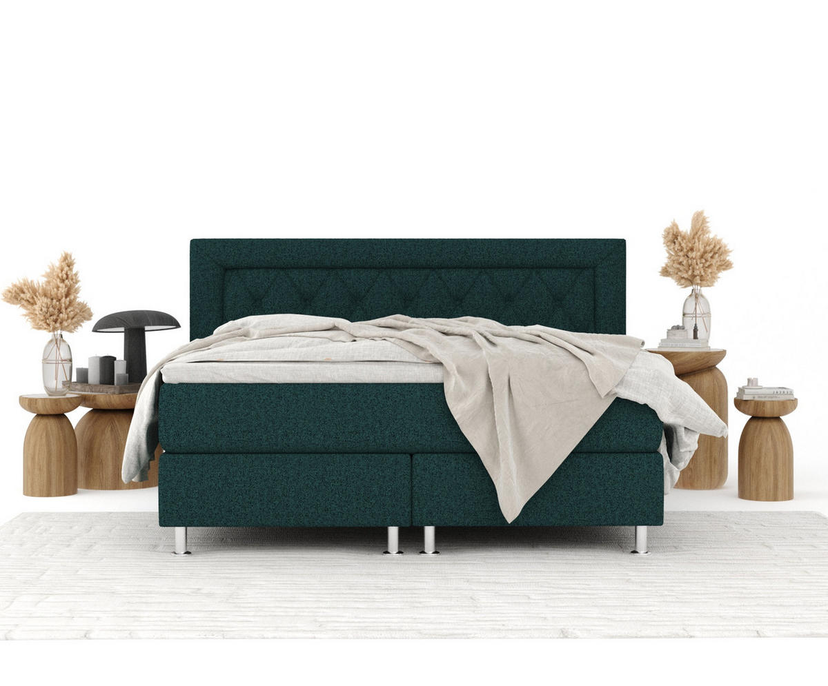 BOXSPRINGBETT Lavello Grün 200/200 cm mit Latex-Topper - Silberfarben/Grün, Holz/Holzwerkstoff (200/200cm) - Maison de Reve