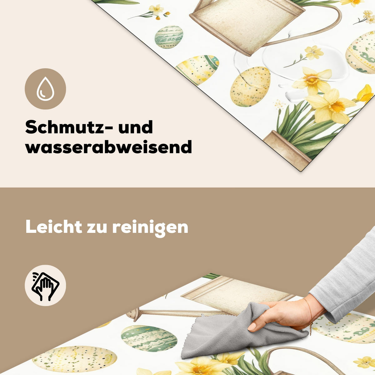 HERDABDECKPLATTE Gießkanne - Blumen - Eier Induktionsmatte 78x78 cm - Weiß, Kunststoff (78/78/0.2cm) - MuchoWow