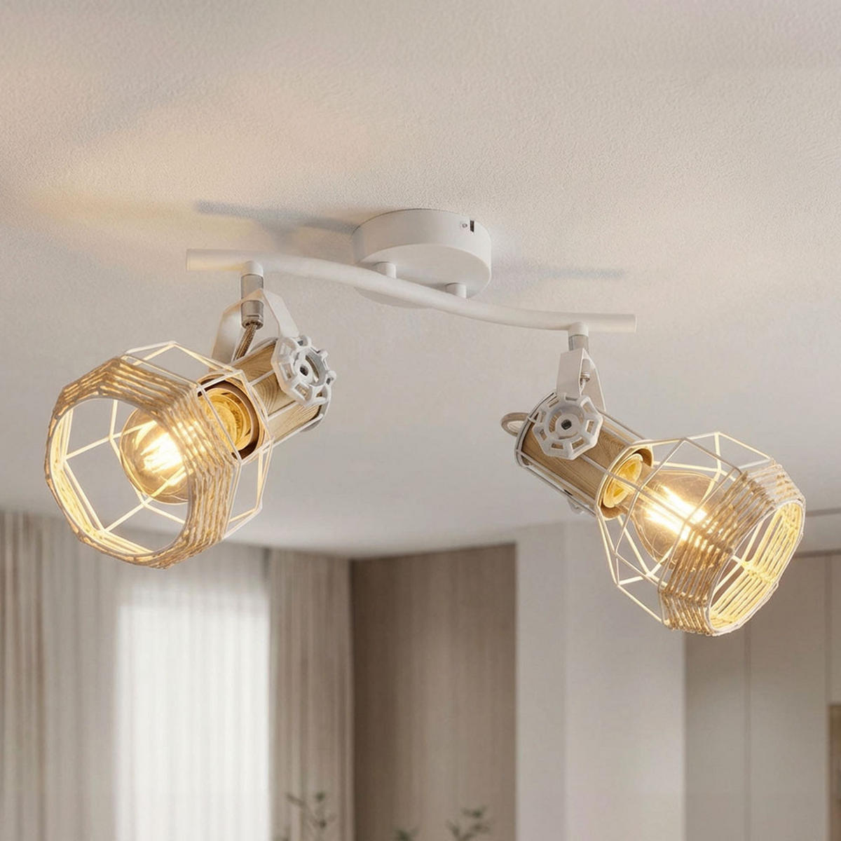 DECKENLEUCHTE BANA Metall Weiß - Weiß, Holz (29.6/23/19cm) - Globo Lighting